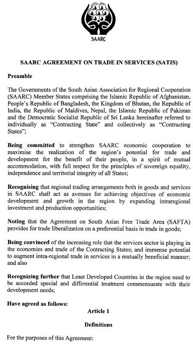 SAARC Vereinbarung über Dienstleistungen